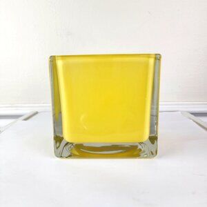 Yellow Art Glass With Clear Cube 4"